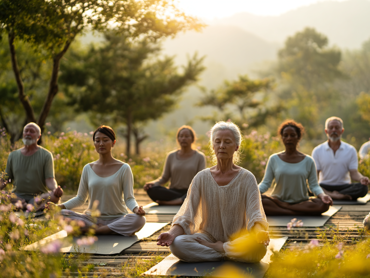 Групове заняття йогою в природному середовищі